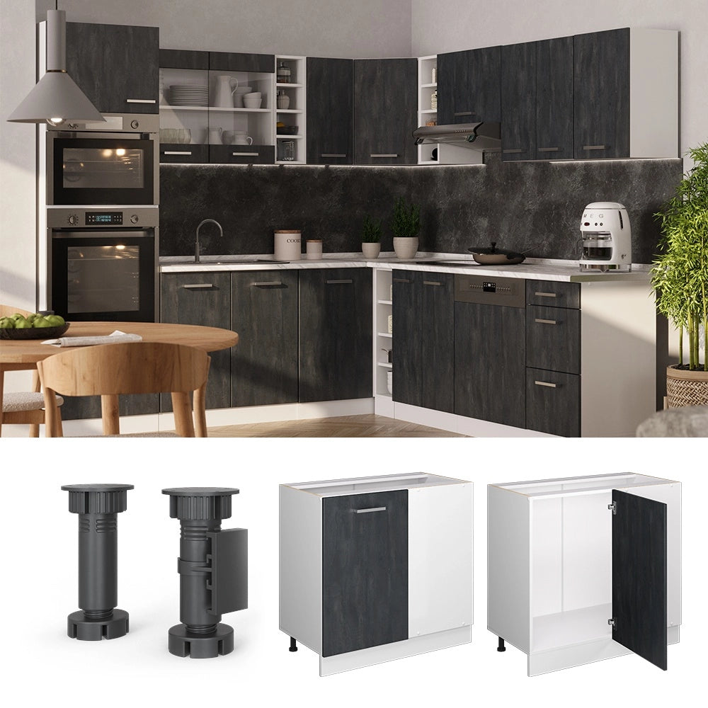 Mobile ad angolo cucina R-Line Calce nera/Bianco 86 cm senza piano di lavoro Vicco