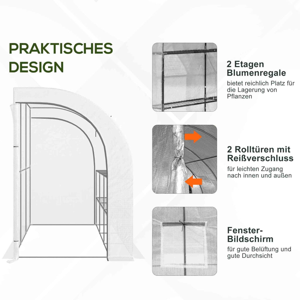 Serra da Giardino con Copertura in Plastica, 3 Ripiani, Porte a Zip, Bianco ¨C zephmum ¨C 200x100x150 cm