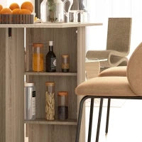 Tavolo Pieghevole con 2 Ribalte per 6 Persone con Ripiani e Rotelle Integrate, Legno Naturale