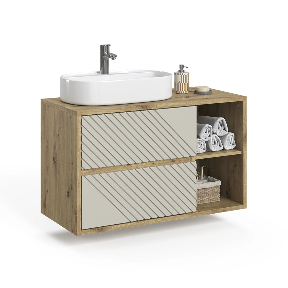 Mobile sottolavabo per bagno Viola Rovere artigianale/Cachemire 100 x 60 cm Vicco
