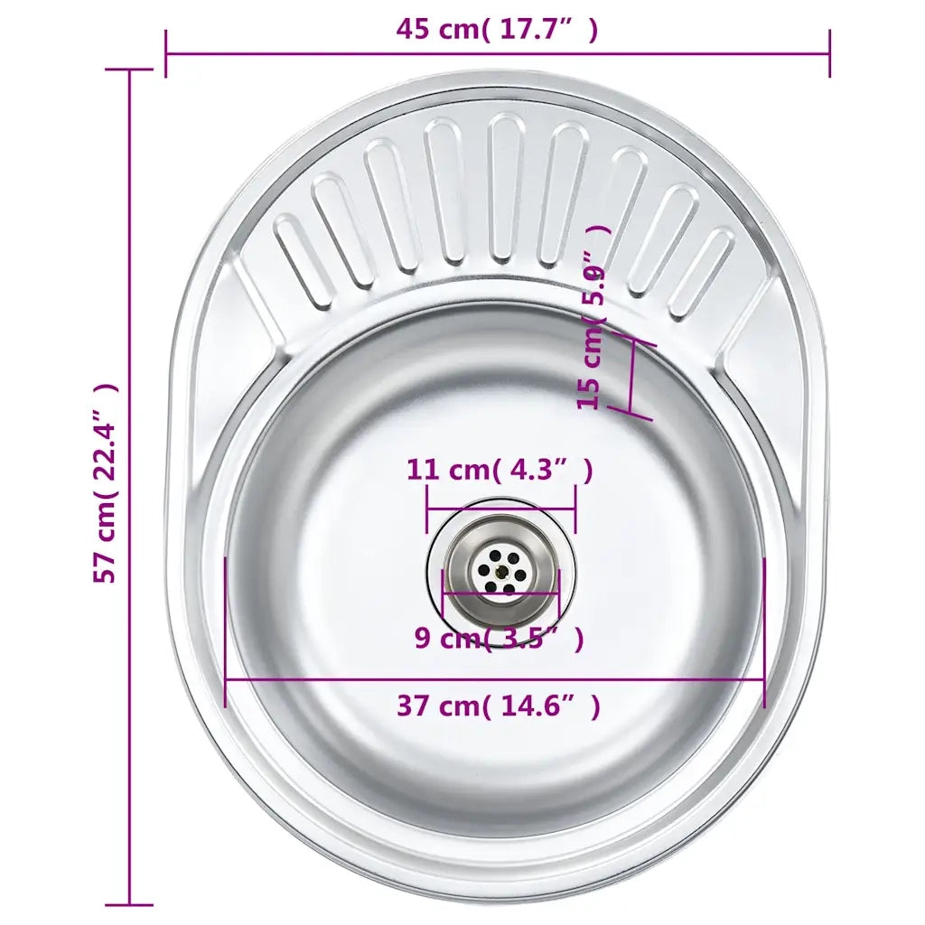 Lavello da Cucina-Lavandino-Lavabo con Filtro e Sifone Ovale in Acciaio Inox