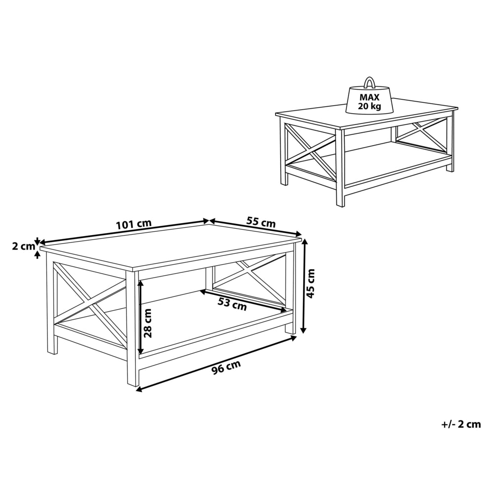 Tavolino da caffè bianco 100 x 55 cm 2 ripiani rettangolare da tavolo in stile moderno