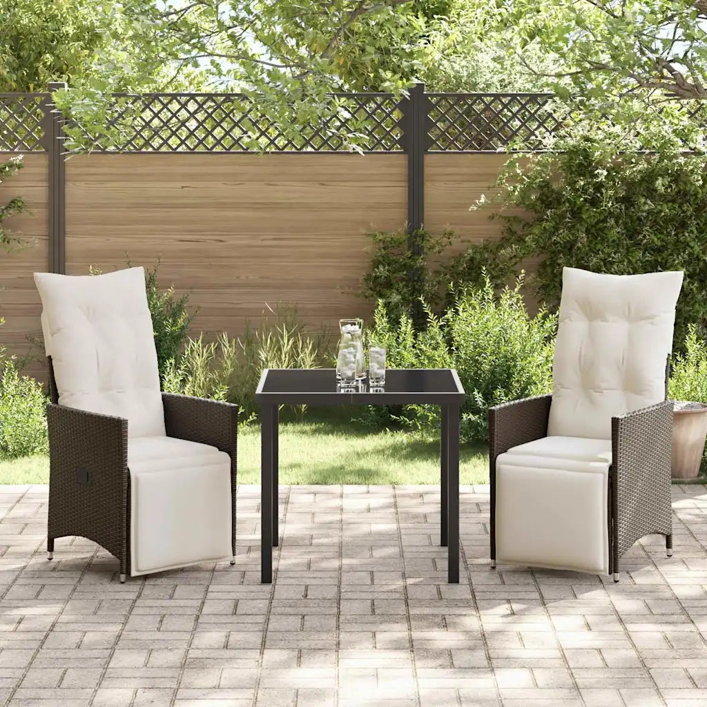 Set da Pranzo per Giardino con cuscino 3 pcs Marrone polyrattan