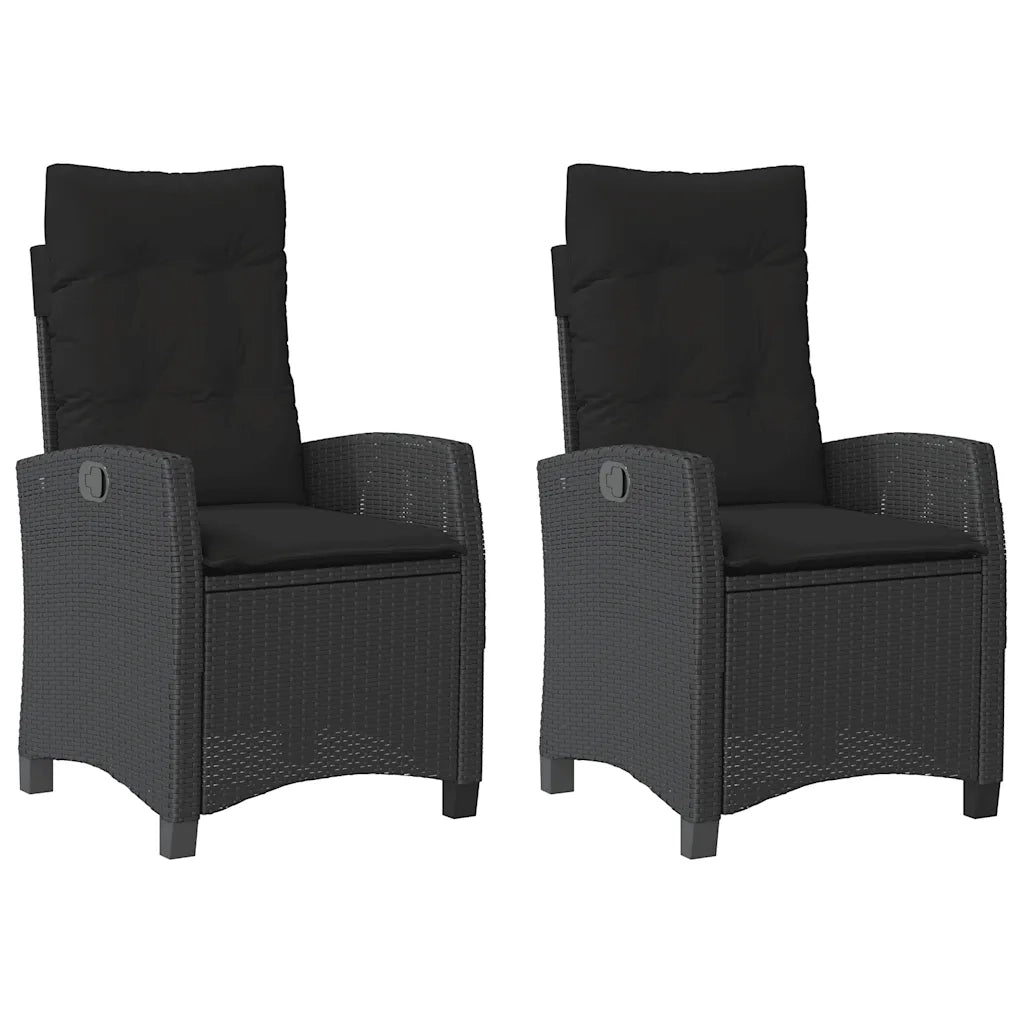 Sedie Reclinabili da Giardino 2 pz | Sedie da Esterno con Cuscini Nero Polyrattan