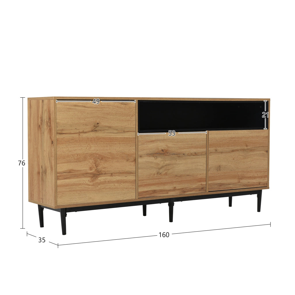 OKWISH Madia Contenitore con 3 Ante e Ripiani Regolabili, Stile Moderno, per Soggiorno, MDF, 160 x 35 x 76 cm