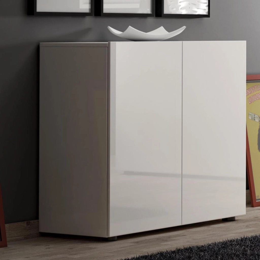 Credenza Ortoclasio, Buffet da soggiorno, Madia da salotto, Dispensa da cucina, Made in Italy, 90x38h79 cm, Bianco lucido