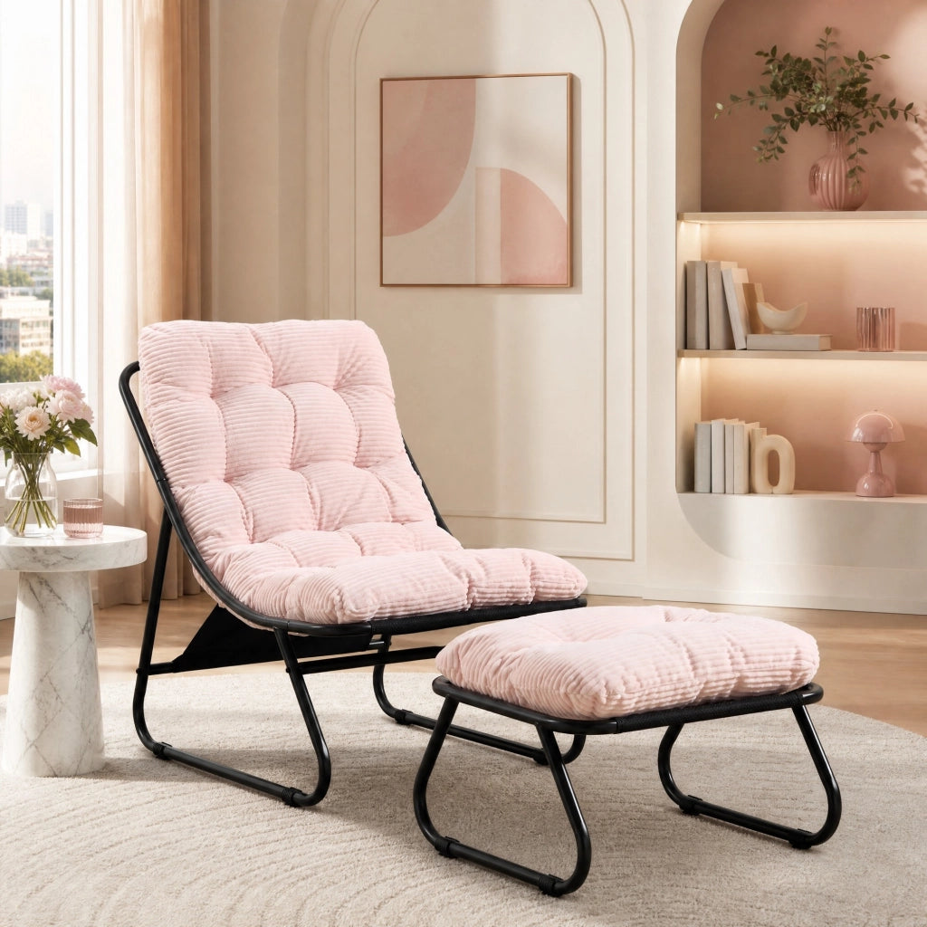 SEDIA LOUNGE DA ESTERNO Con pouf 65x78x86 cm Acciaio Rosa