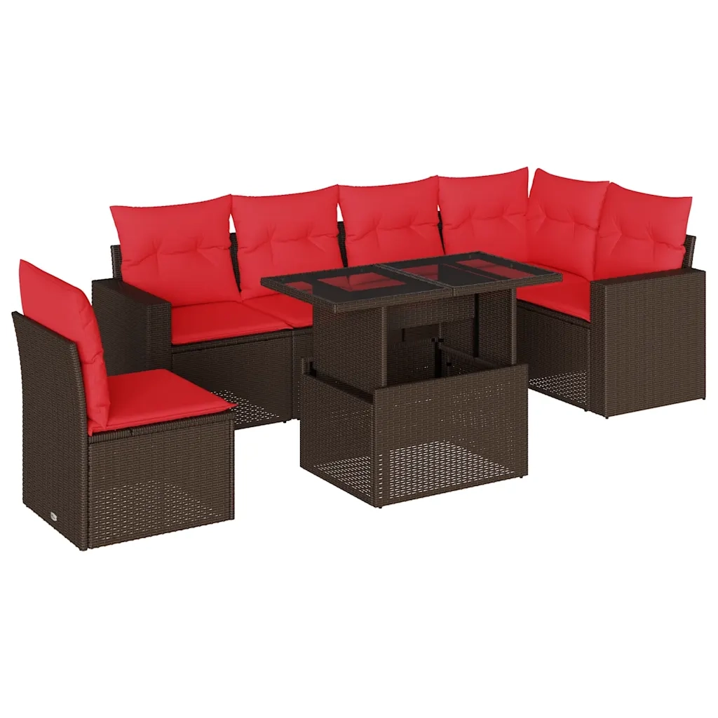 Set Divani da Giardino 7 pz con Cuscini Marrone in Polyrattan 3267314