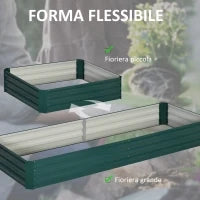 Letto per Orto Rialzato in Metallo da Esterno, Portapiante per Fiori ed Erbe, 241x90,5x30cm