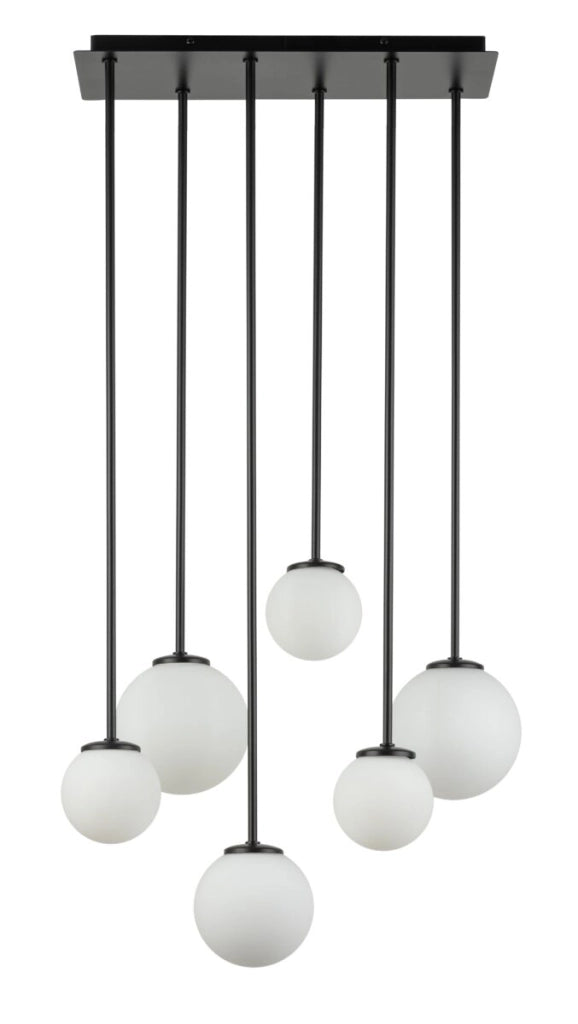 Lampadario moderno Tulia 6 luci sfere bianche G9 nero