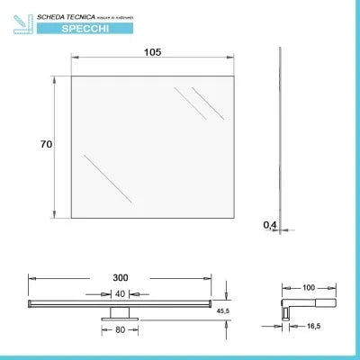 Specchio bagno 70x105 cm reversibile con luce LED naturale