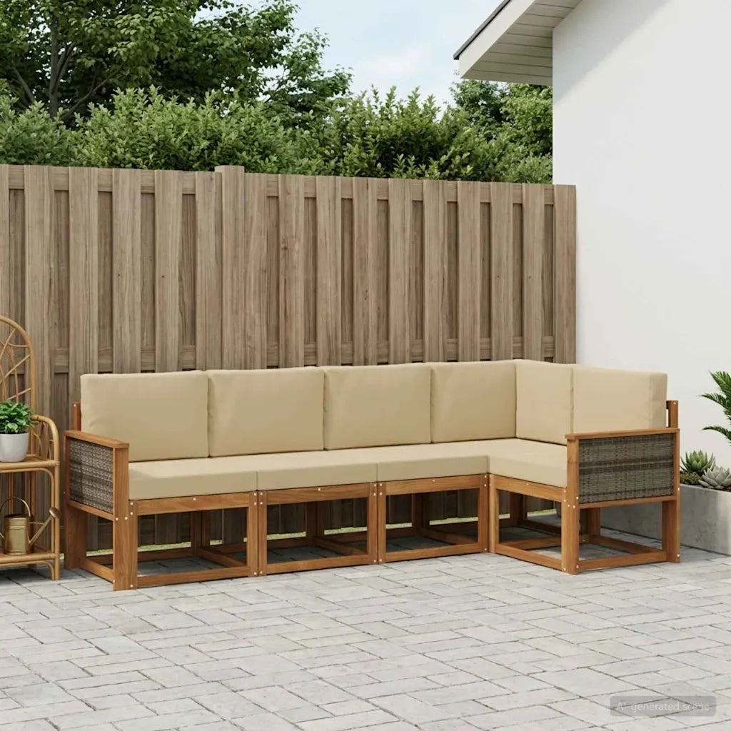 Set di divani da esterno 5 pcs Naturale e Beige Poliestere
