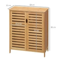 kleankin Mobile Bagno Moderno a 2 Ante con 2 Ripiani Ventilati in Bambù, 68x32x86 cm, color Legno