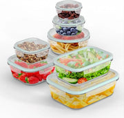 Contenitori in vetro con coperchio, 14 pezzi (7 contenitori + 7 coperchi), contenitori per conservazione alimentare, set di contenitori di magazzino, trasparenti di prima classe, liberi da BPA