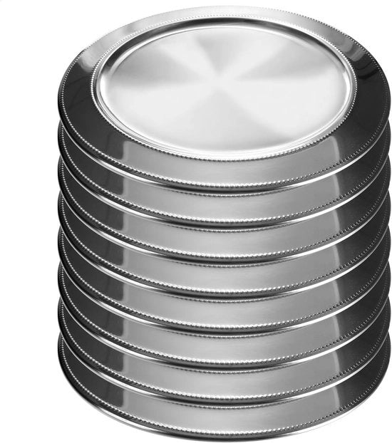 8 piatti da servizio - piatti decorativi in acciaio inossidabile 39 cm - piatto da servizio rotondo per servire e decorare - piatti da servizio eleganti decorati (39 cm - piatti in acciaio inossidabile - 8 pezzi)