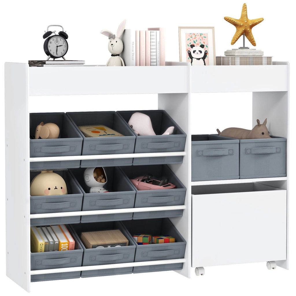 Libreria per bambini con contenitori in tessuto ¨C zephmum ¨C 105x30x80 cm bianco