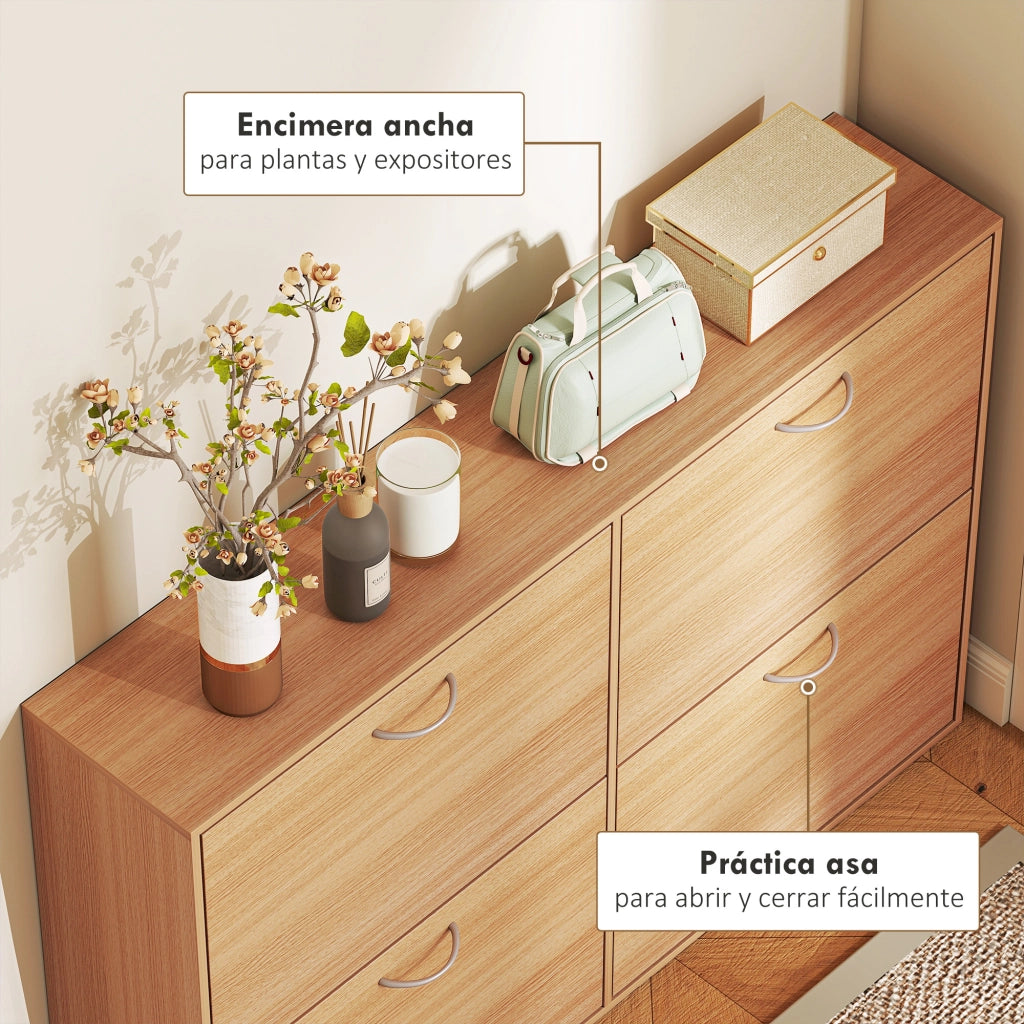 Scarpiera con 4 Ante e Ripiani Regolabili ¨C Minimal ¨C 120x40x81 Legno Naturale