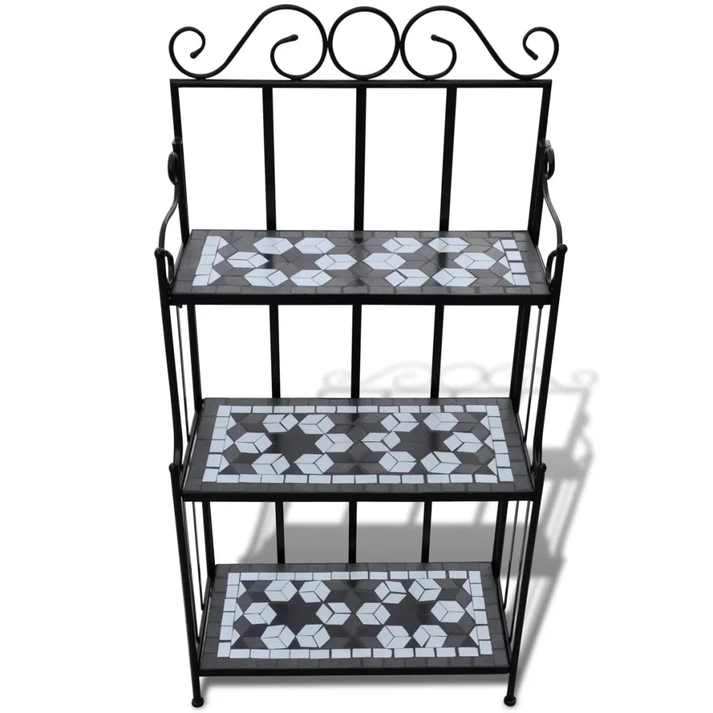 Stand per Piante Design a Mosaico Nero e Bianco  cod mxl 67254