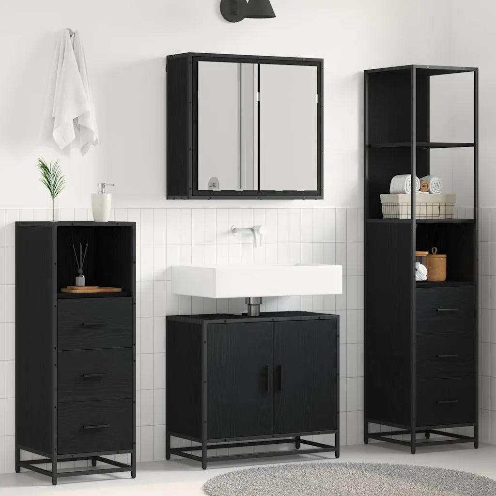 Set di mobili per il bagno 4 pcs Rovere Nero Legno multistrato 3402377