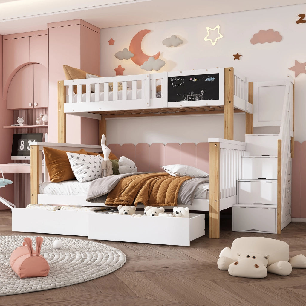 LETTO a castello multifunzionale 90x200+140x200 Bianco e Rovere chiaro