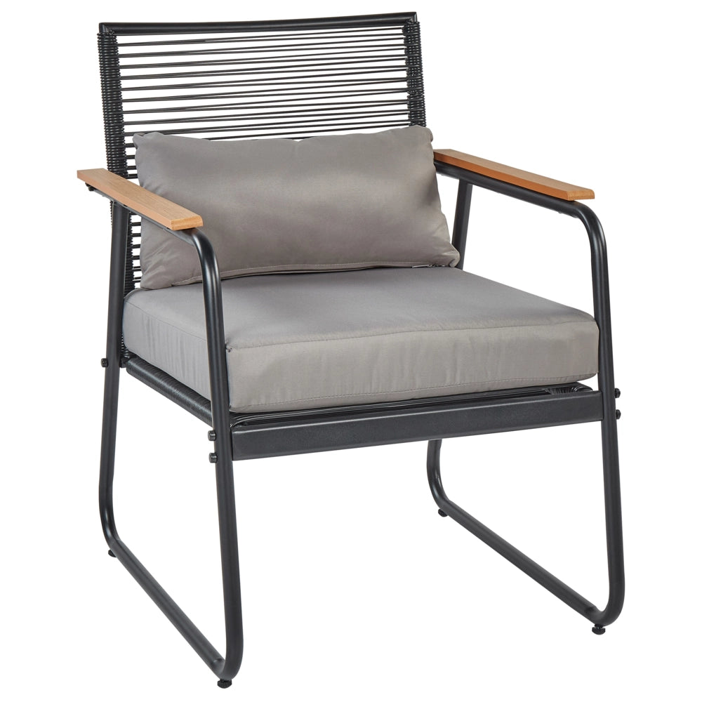 Set da giardino in acciaio nero con cuscini grigi Set da salotto 4 posti Tavolo moderno