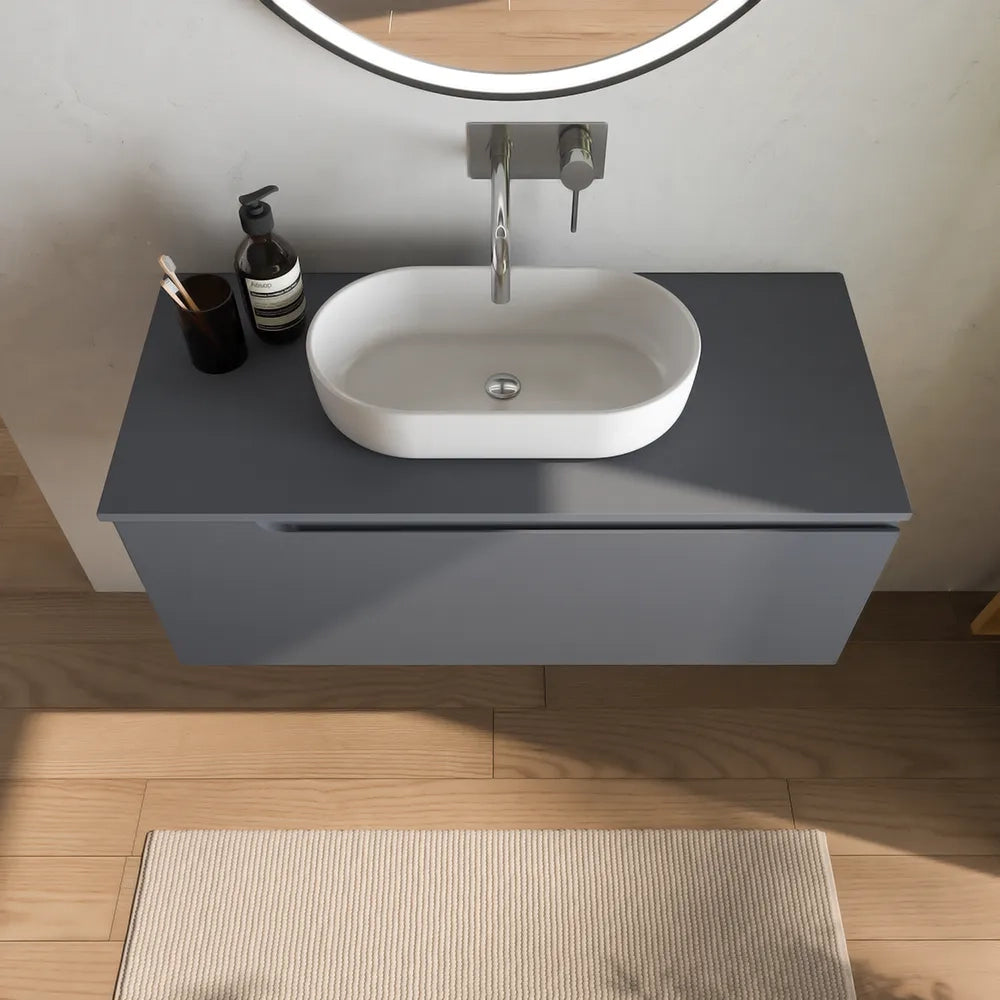 Mobile bagno sospeso 120 cm un cassetto grigio opaco con top | Ardenne