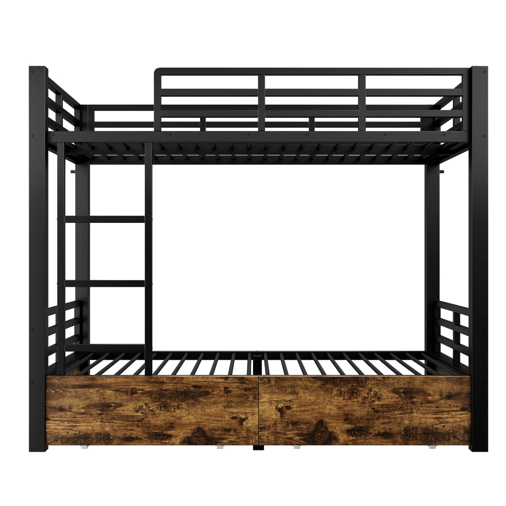 Letto a castello 90x200 cm, struttura in metallo, 2 cassetti, letto per bambini, nero