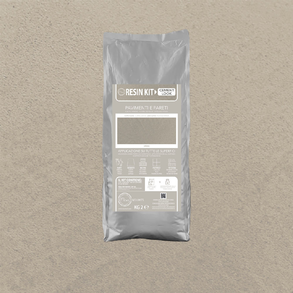 Kit Resina Cemento Fleur in Polvere per Pavimenti Pareti Piastrelle Formato: 2 Kg, Colore: Greige