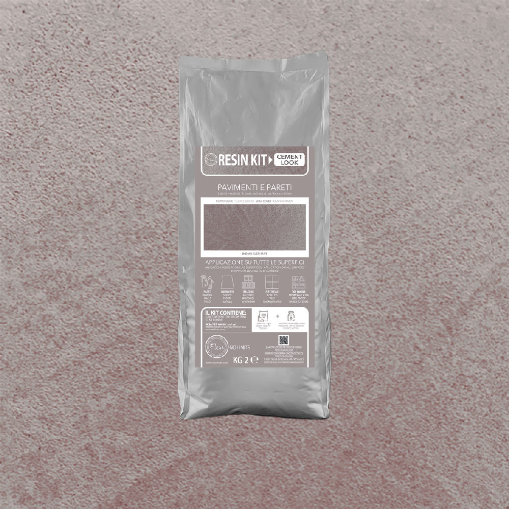 Kit Resina Cemento Fleur in Polvere per Pavimenti Pareti Piastrelle Formato: 2 Kg, Colore: Indian Elephant