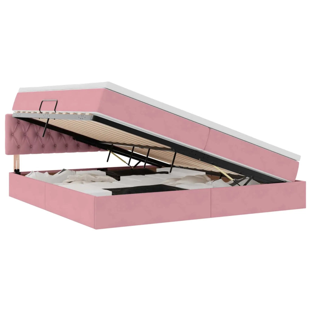 Letto con Contenitore con materasso Rosa 200 x 200 cm Velluto