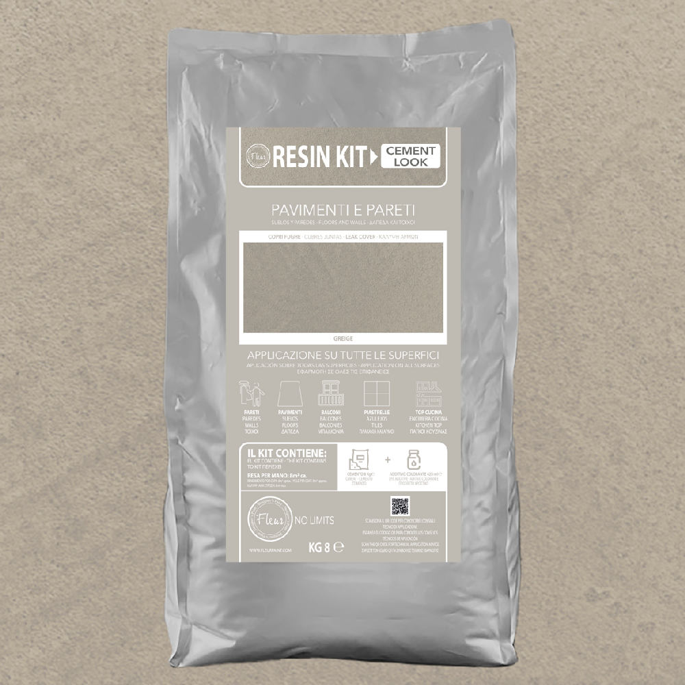 Kit Resina Cemento Fleur in Polvere per Pavimenti Pareti Piastrelle Formato: 8 Kg, Colore: Greige