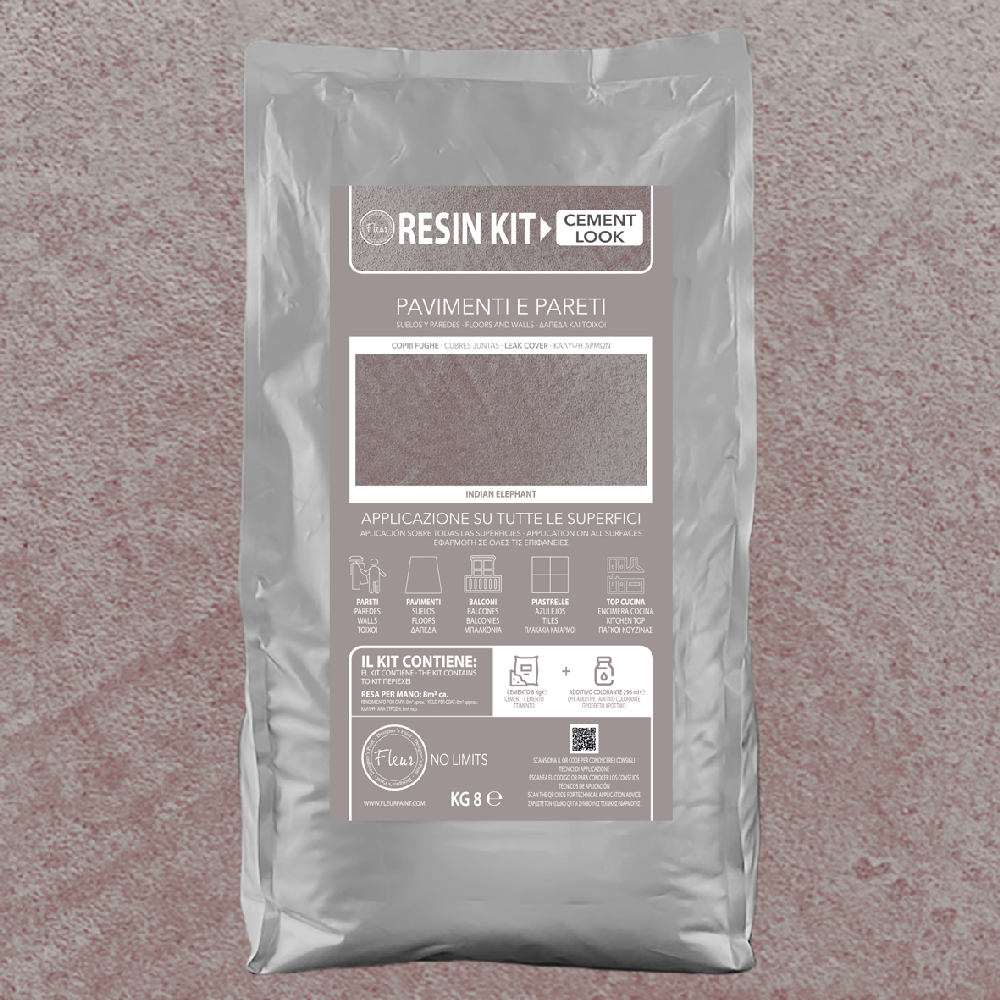 Kit Resina Cemento Fleur in Polvere per Pavimenti Pareti Piastrelle Formato: 8 Kg, Colore: Indian Elephant