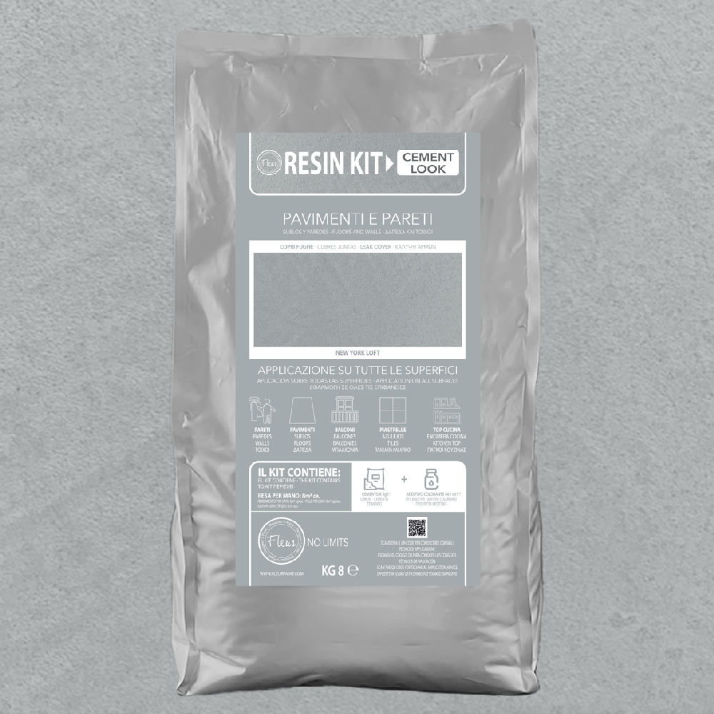 Kit Resina Cemento Fleur in Polvere per Pavimenti Pareti Piastrelle Formato: 8 Kg, Colore: New York Loft
