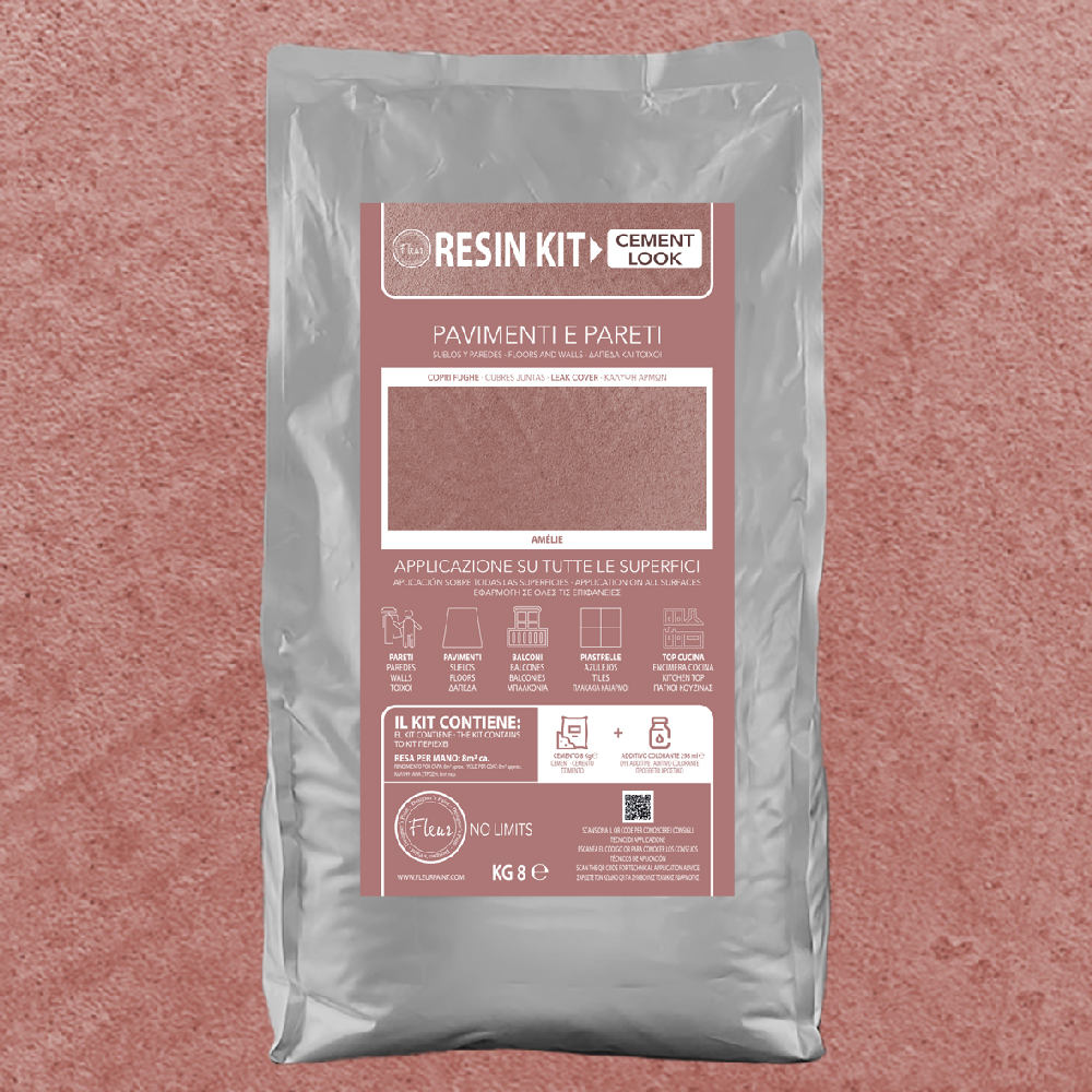 Kit Resina Cemento Fleur in Polvere per Pavimenti Pareti Piastrelle Formato: 8 Kg, Colore: Amelie