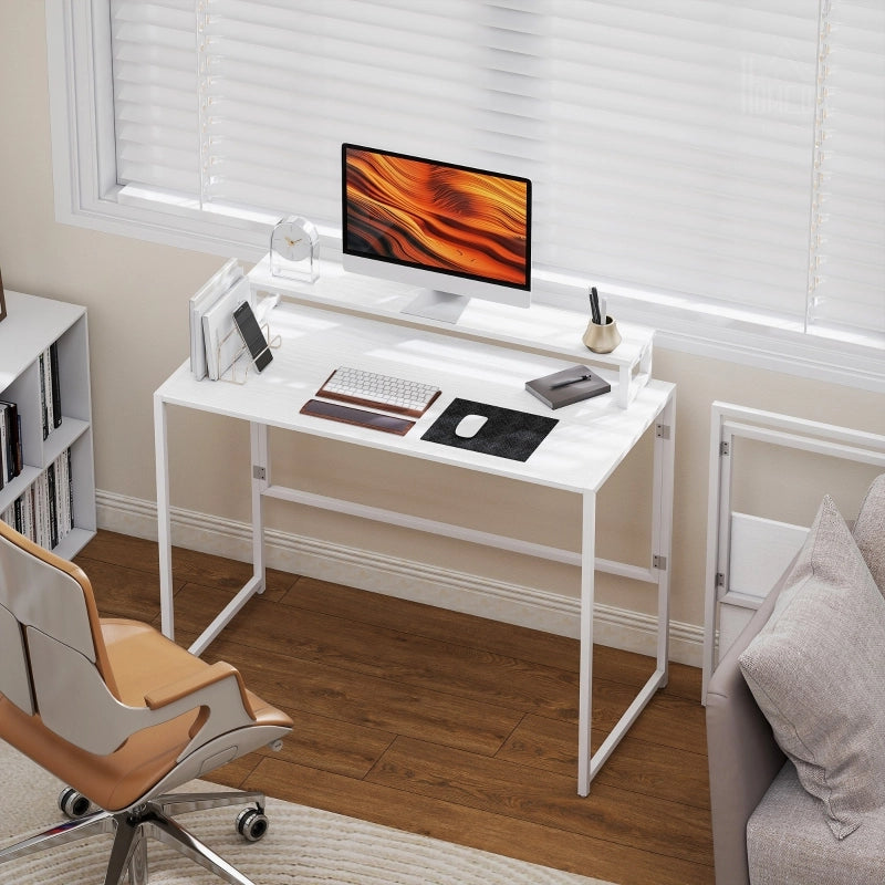 Scrivania pieghevole compatta con supporto monitor, 100 x 48 x 87,5 cm, bianca