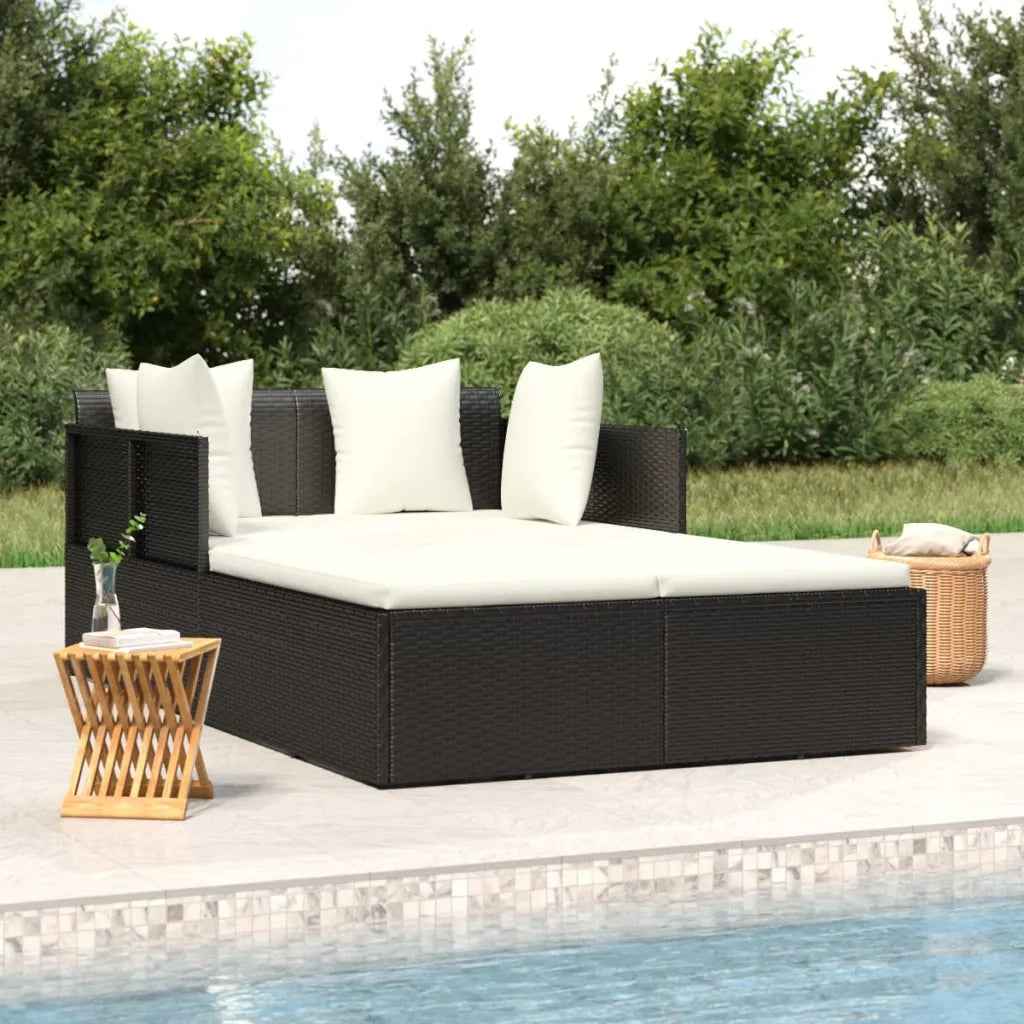 Lettino con Cuscini Nero 182x118x63 cm in Polyrattan CFW6708488