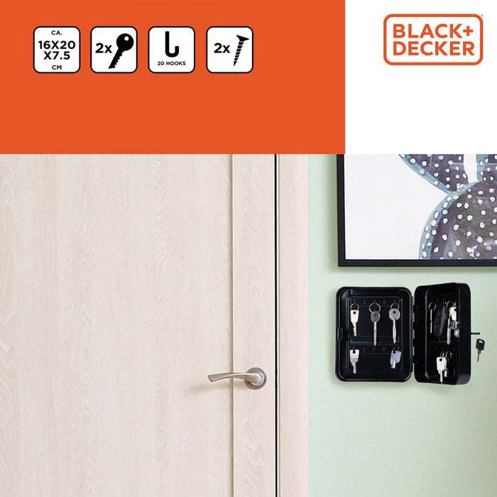 Cassetta Portachiavi Nera da Muro Serratura e Doppia Chiave 20 Ganci Ingresso