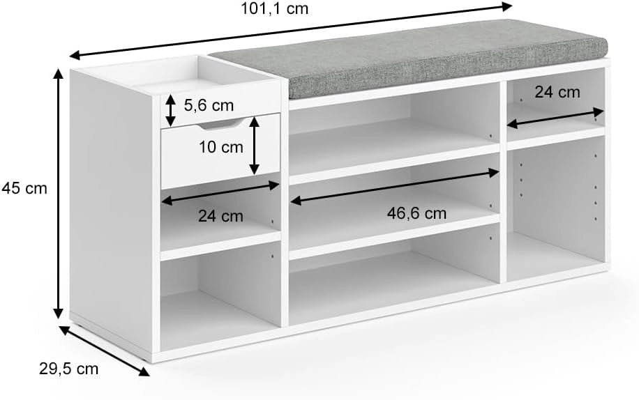 Vicco Panca scarpiera da ingresso Eleon, Bianco, 101.1 x 45 cm, utilizzabile per riporre le scarpe e come seduta