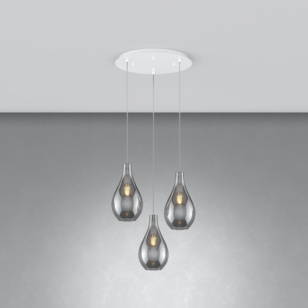 Lampadario Contemporaneo Drop 2.0 Metallo Bianco Vetro Fumè 3 Luci E27