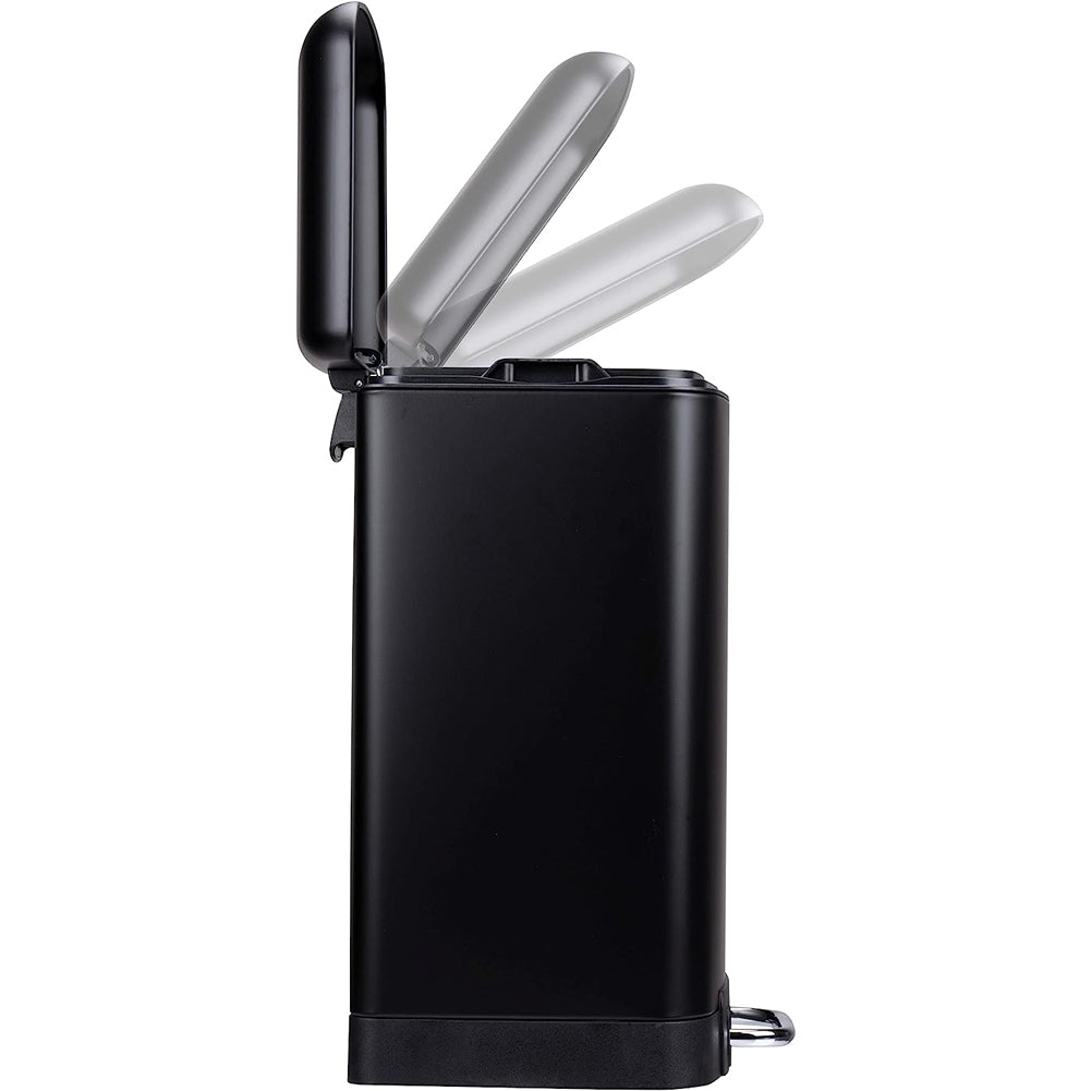 Pattumiera a Pedale Nero Acciaio Inox 12L Cesto Rimovibile Chiusura Ammortizzata