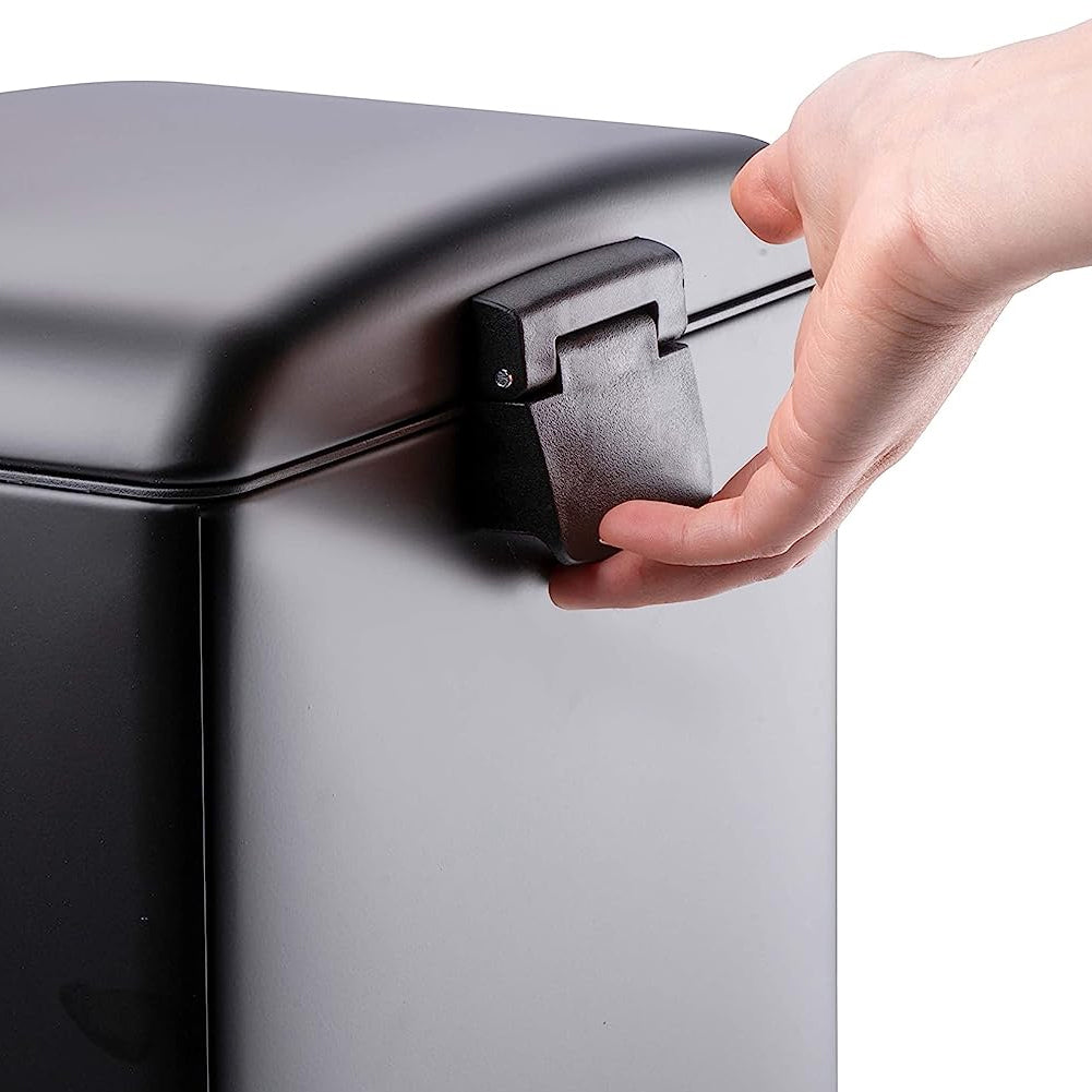 Pattumiera a Pedale Nero Acciaio Inox 12L Cesto Rimovibile Chiusura Ammortizzata