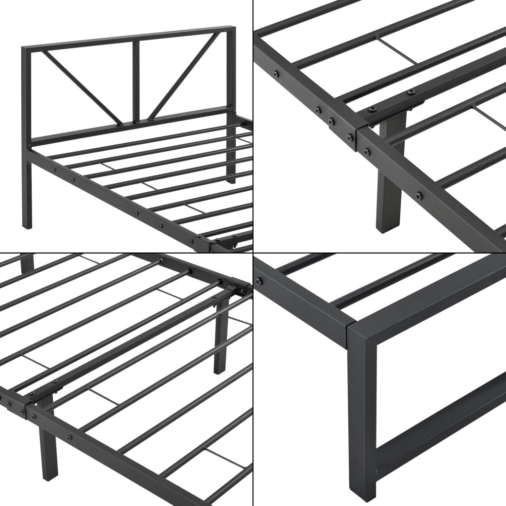 Struttura Letto Singolo Meran 90 x 200 cm in Acciaio con Testiera - Nero [en.casa]