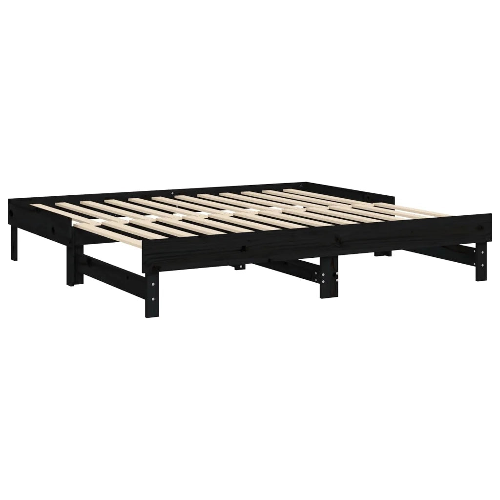 Dormeuse Estraibile Nera 2x(90x190) cm Legno Massello di Pino