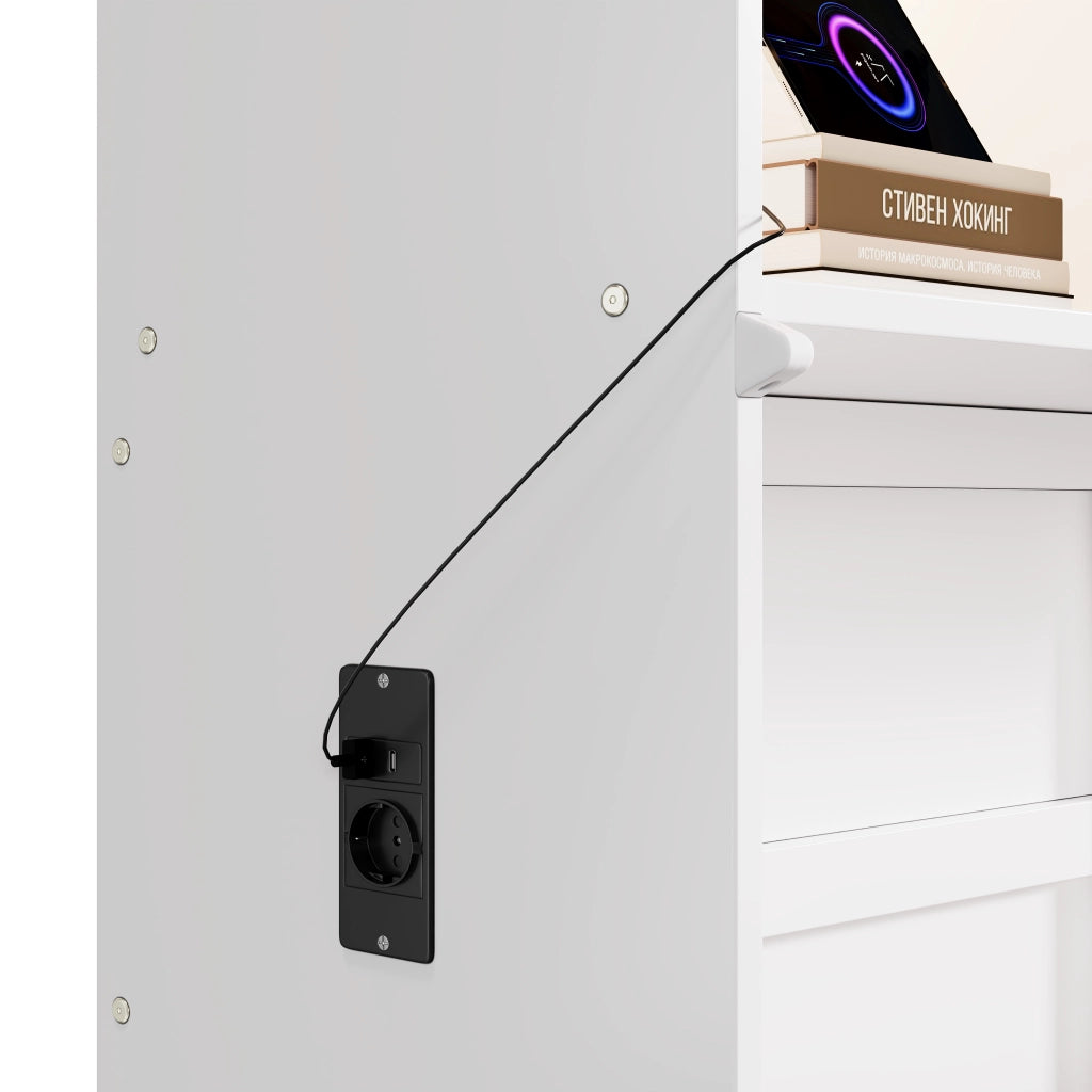 Letto a scomparsa singolo 90 × 200 cm con LED, USB, Type-C e contenitore, senza materasso, bianco