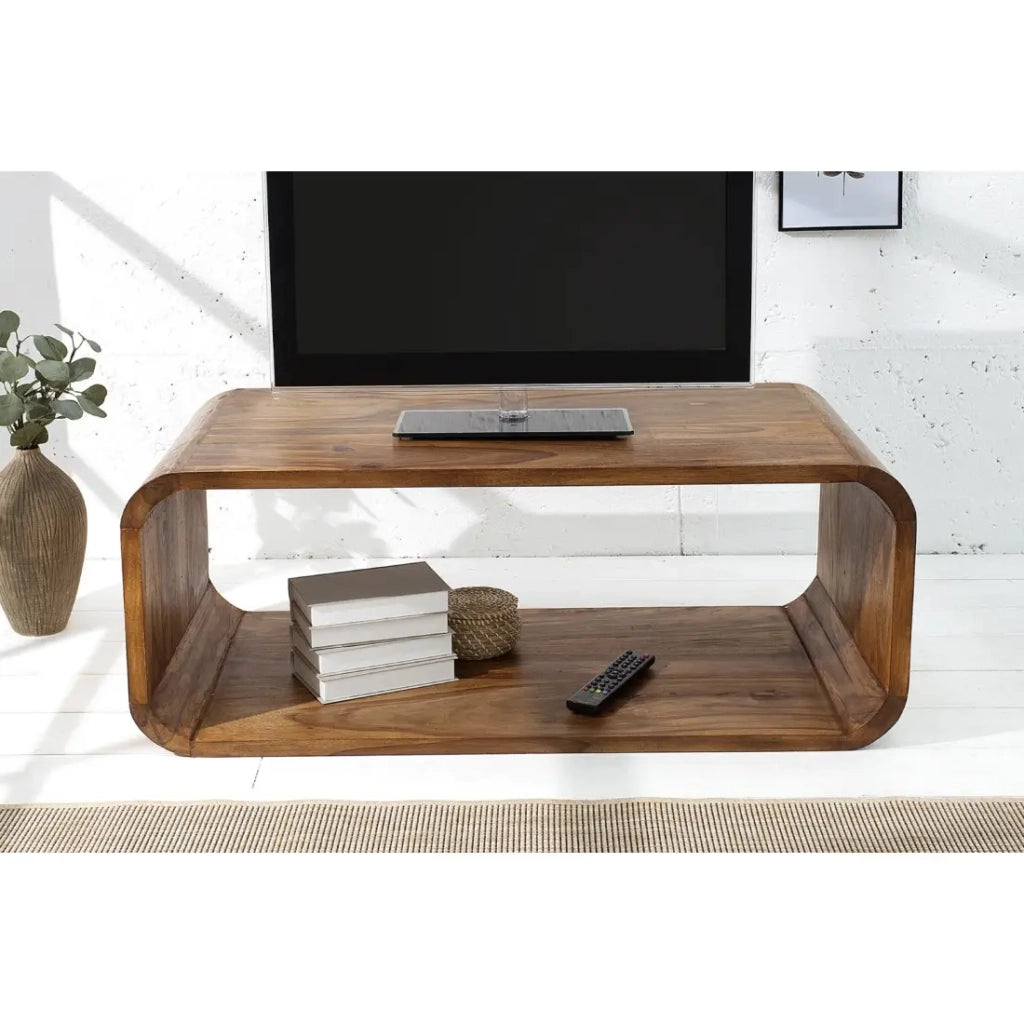 Tavolino basso CURVENA in legno massiccio di Sheesham – tavolo dal design con nicchia in stile chic naturale