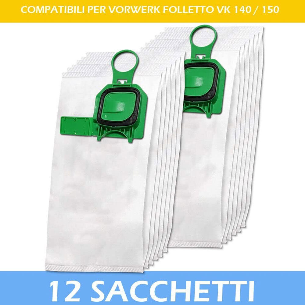 Kit Folletto VK140 VK150 12 Sacchetti + 12 Profumini + 2 Filtri Motore Compatibi