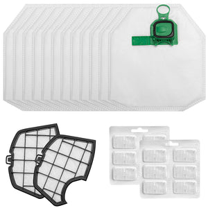 Kit Folletto VK140 VK150 12 Sacchetti + 12 Profumini + 2 Filtri Motore Compatibi