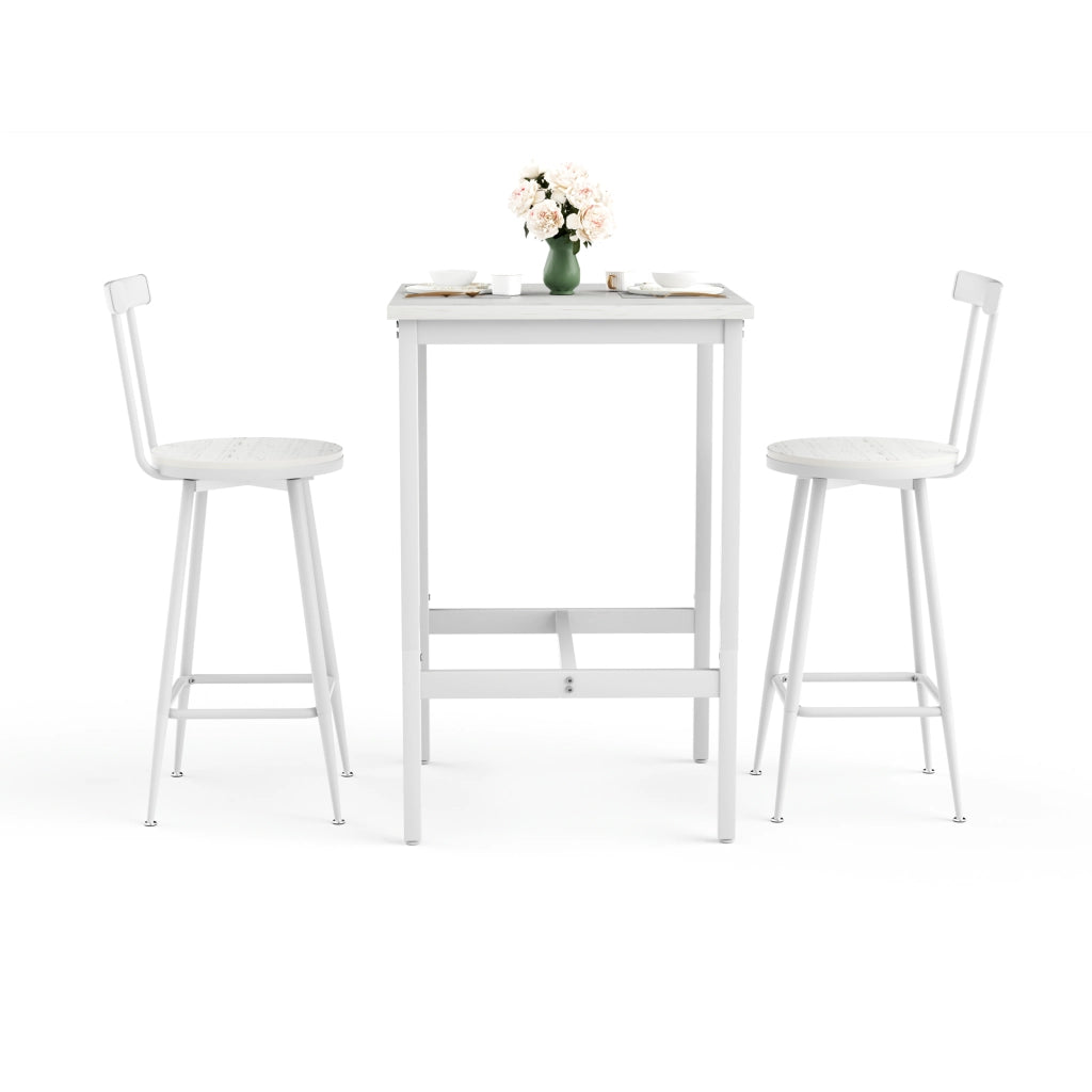 Set Tavolo Bar e Sgabelli con Cuscini ¨C Xylo ¨C Metallo Bianco, Stile Industrial, 60x60x92 cm