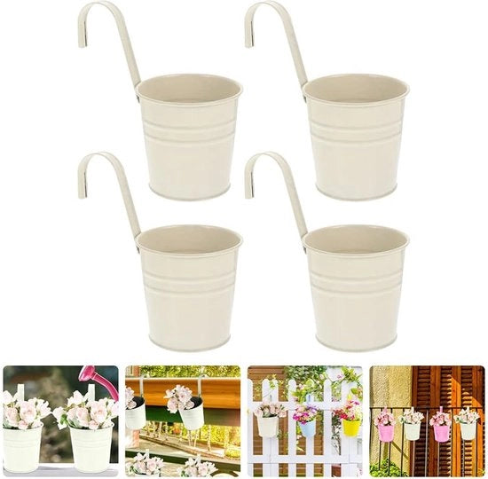 4 set di vasi per piante appesi con contenitori per piante balcone con metallo e scarico e supporto per piante per ringhiera per decorazione di terrazza