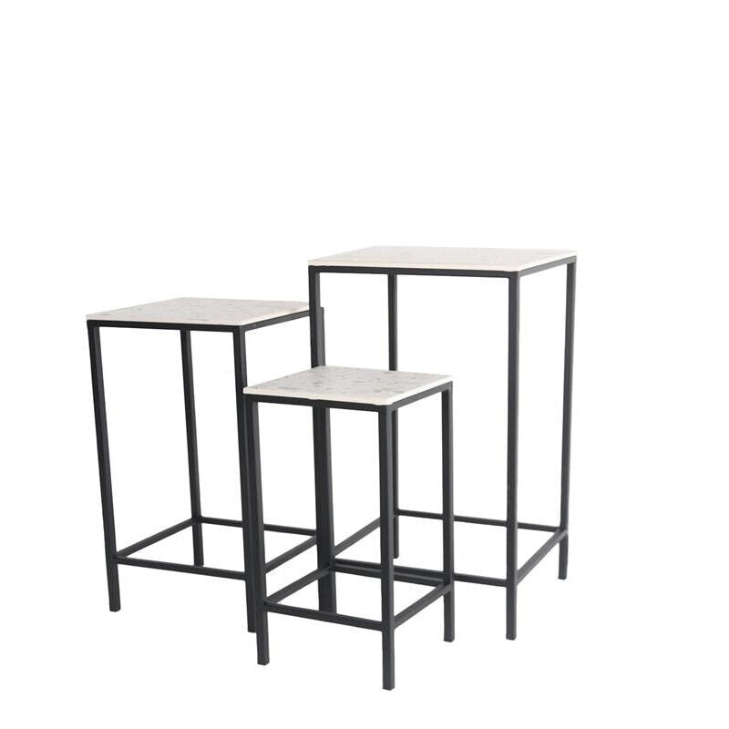 SET 3 TAVOLINI DECORATIVI A COLONNA QUADRATI 30X71H/25X61H/20X51H CM TOP BIANCO